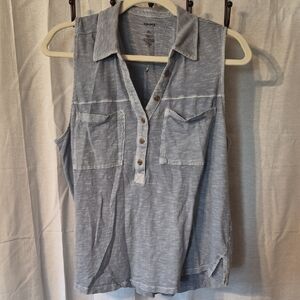 Sonoma Light Blue Sleeveless Henley Tank with Pockets